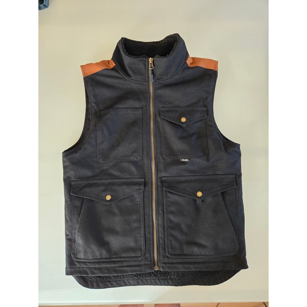Hooké Mens Sherpa Lined Canvas Workwear Vest Black Tan Size Medium